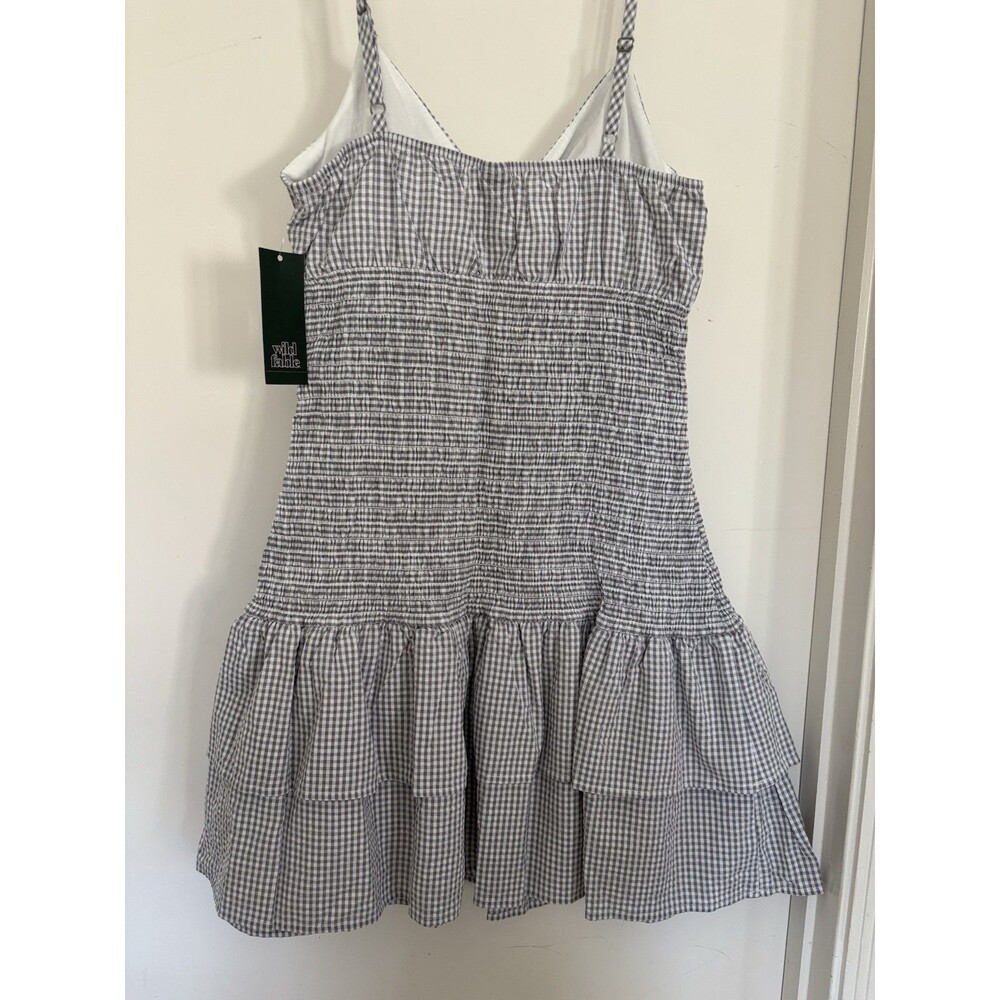 Women’s Smocked Mini Skater Dress Light Gray Checkered Medium Wild Fable - Picture 4 of 9